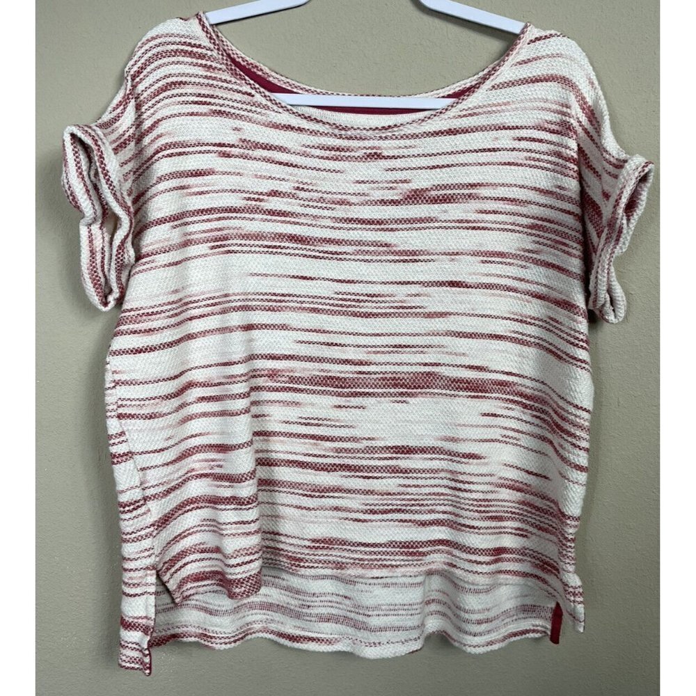 Lou & Grey Striped oversized cropped top blouse short sleeve sweater,‎ sz M, GUC